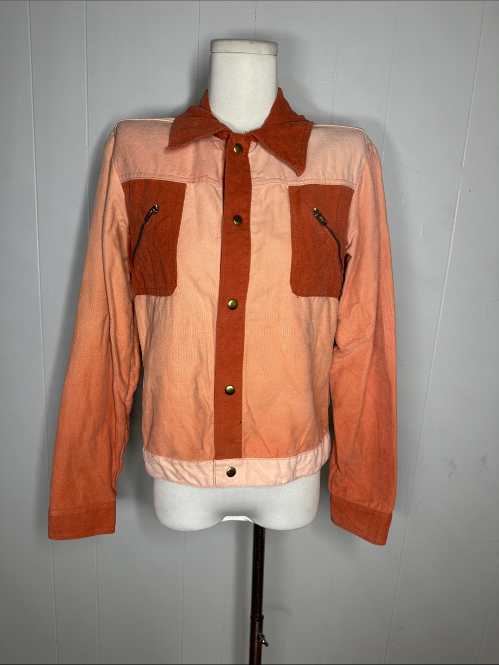 Vintage 1970 Ombre Colorblock Denim Cotton Chest Pocket Jacket